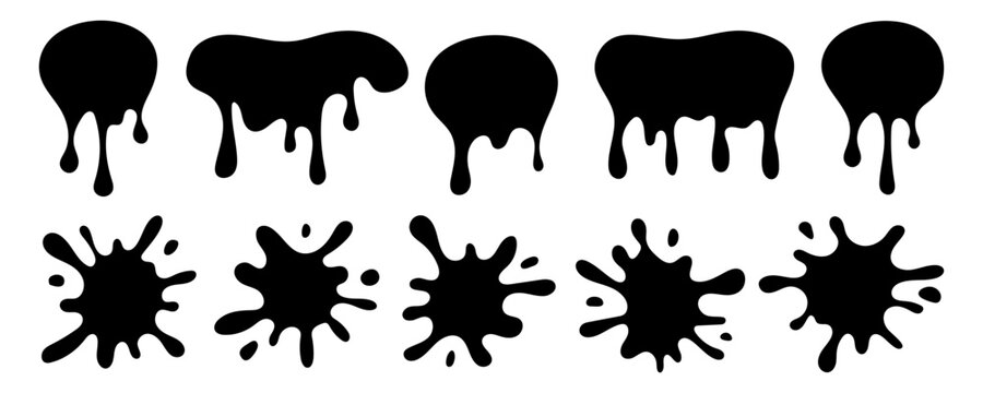 Set of splatter sauce blob, paint, ink splatters vector illustration