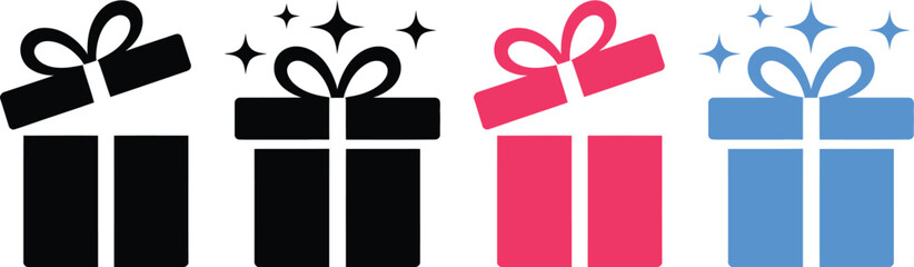 Four stylized gift boxes with varying decorative elements © candysartistry
