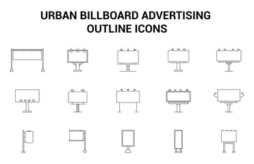 Obraz premium Urban Billboard Advertising Outline Icons with Poster Display and Outdoor Marketing Elements