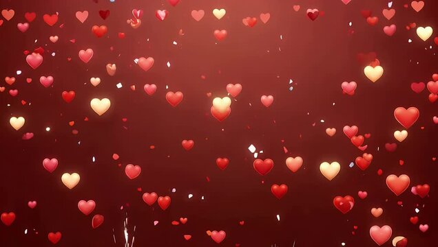 Romantic Valentine&rsquo;s Day explosion featuring red heart confetti falling on matching background provided high quality vertical loop for social media and love themed celebrations