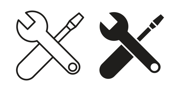 Repair tools icon in black stroke eps vector graphic