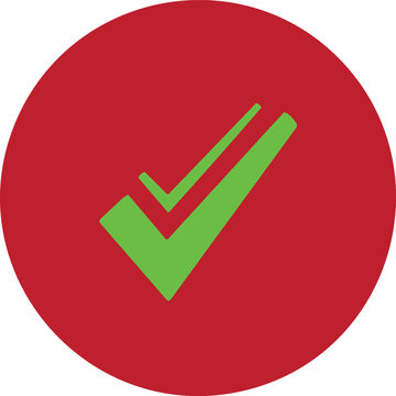 Green double check mark on red circle background