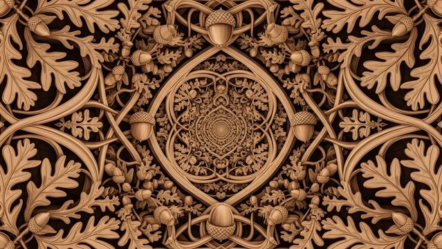 Intricate Golden Oak Leaf and Acorn Pattern - A Luxurious Art Nouveau Design