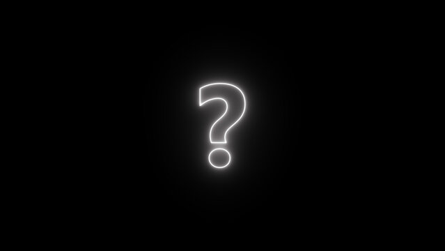 Glowing neon question mark against a stark black background isolated image
