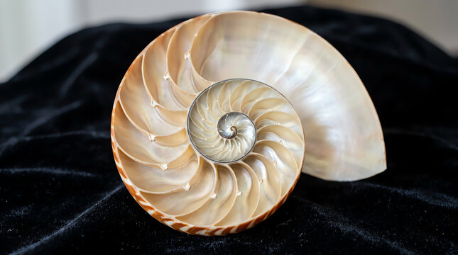 Nautilus Shell Cross Section Revealing Perfect Spiral Chambers
