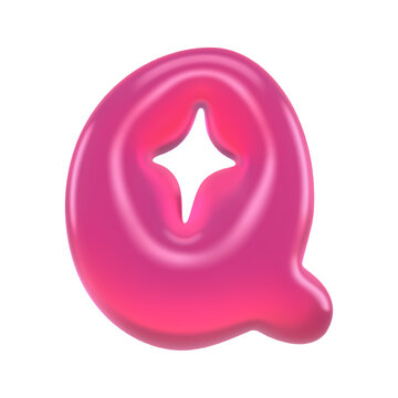 Glossy pink gummy letter Q with shiny 3D bubble typography
