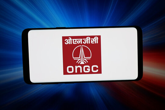 Stuttgart, Germany - 03-18-2026: In this photo illustration, the logo of Oil and Natural Gas Corporation Ltd. (ONGC) is displayed on a smartphone in front of abstract background on computer screen.