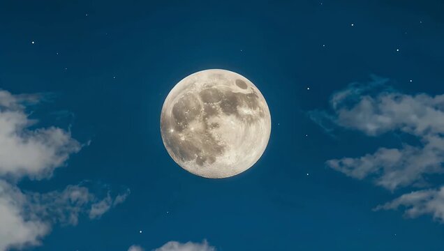 Detailed 4K astronomical frame capturing half moon against deep blue sky with direct camera angle that emphasizes the lunar surface texture craters and sharp celestial detail
