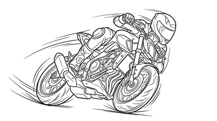 Dynamic motorcycle racer banking deeply into a tight turn on a challenging race track, vector illustration. © ikhan
