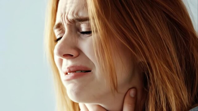 Sore throat pain, feeling unwell due to cold or tonsillitis, discomfort in the neck and thyroid gland area