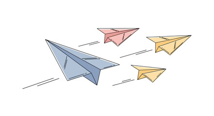 Colorful paper airplanes in flight. © Setiaji