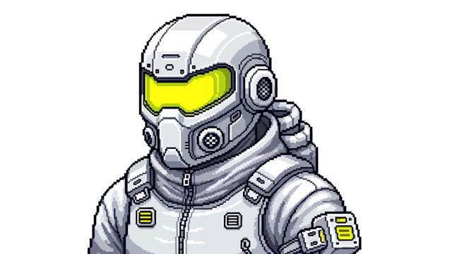 Pixel Art Astronaut Character in Futuristic Spacesuit.