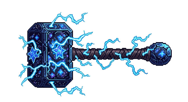 Mystical Hammer of Thor with Blue Lightning Energy.