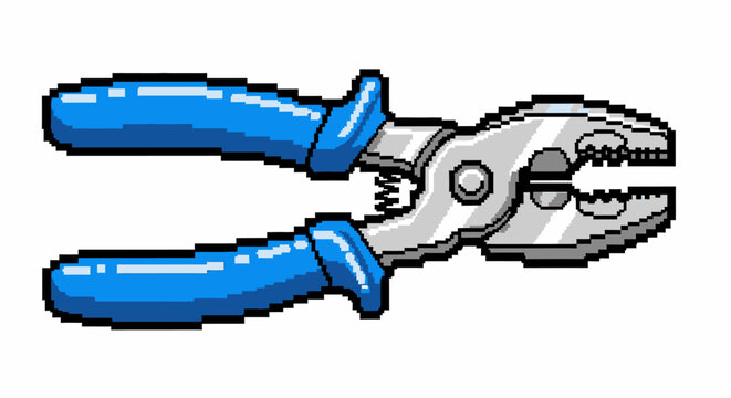 Pixel Art Pliers Tool with Blue Handles.
