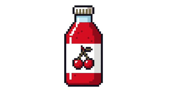 Pixel Art Cherry Juice Bottle with Label.