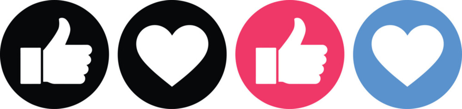 Four different reaction icons featuring thumbs-up and heart symbols in contrasting colors