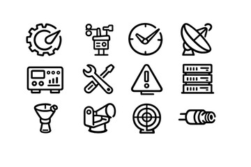Fototapeta premium A set of twelve black line icons representing technology and