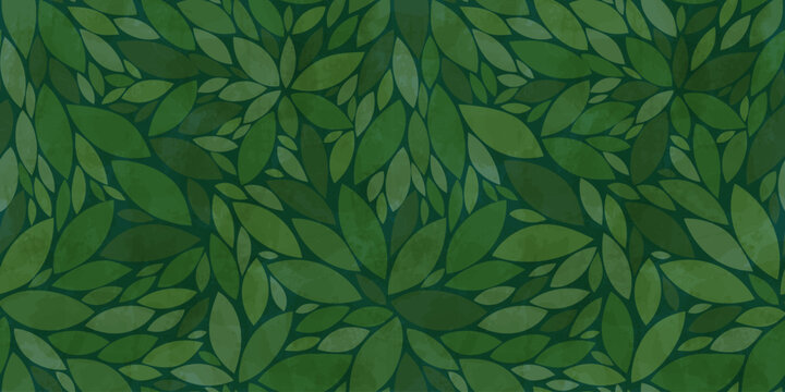 Watercolor leaves vector pattern. Green leaf seamless pattern. Leafs pattern background. Tropical leaves with watercolour texture