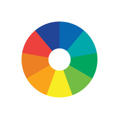 Obraz premium Color palette guide. Rainbow color wheel. Color wheel vector. Illustration of printing color wheel with twelve colors in gradations. Gradation of colors Theory in the circle. 
