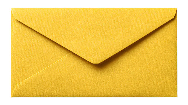 Cleanly isolated yellow envelope mail symbol, messaging and correspondence concept isolated on white background