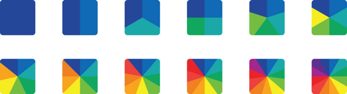 Color wheel vector. Set of different color square. Color theory wheel for learning hue, tint, and shade combinations.
