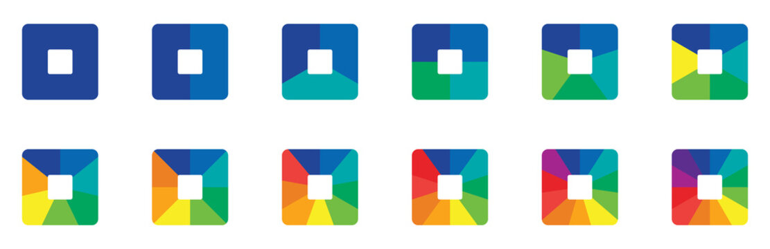 Color wheel vector. Set of different color square. Color theory wheel for learning hue, tint, and shade combinations.