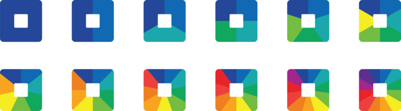 Color wheel vector. Set of different color square. Color theory wheel for learning hue, tint, and shade combinations.
