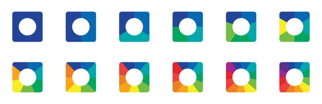 Color wheel vector. Set of different color square. Color theory wheel for learning hue, tint, and shade combinations.