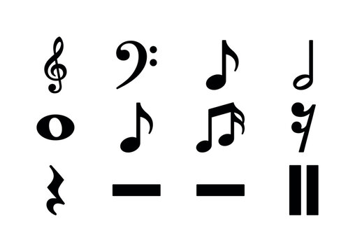 Collection of musical notation symbols on a white background