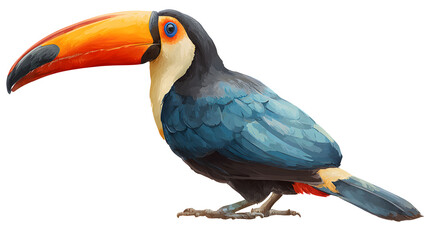Obraz premium Colorful toucan with large beak, tropical bird illustration, isolated on white background