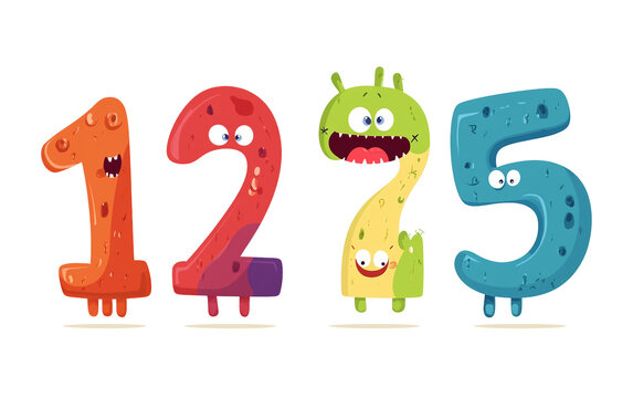 Adorable cartoon numbers one to five interacting with fun elements representing learning math and numerical skills for kids isolated on transparent background PNG