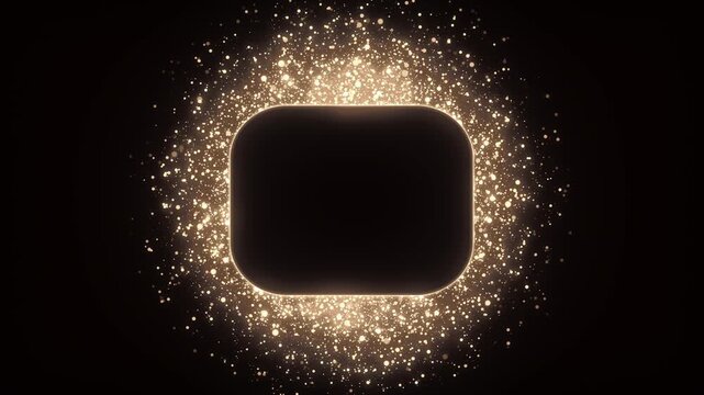Golden Glowing Rounded Frame With Sparkling Particles On Dark Background For Elegant Designs