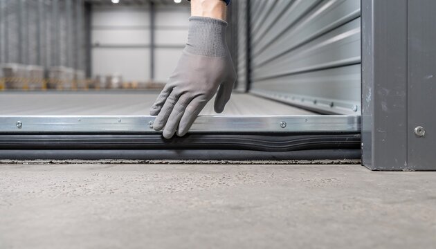 A gloved hand sealing a metal door.