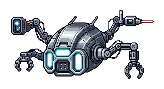 Futuristic Robotic Drone with Laser and Manipulator Arms.