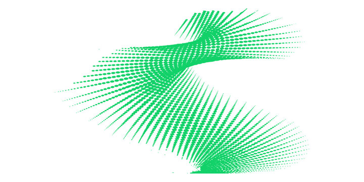 Abstract green vector background featuring a light spiral pattern with artistic geometric waves and digital fractal curves for a modern wallpaper design