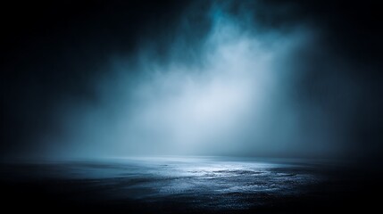 Fototapeta premium Product stage with cool blue light and fog on dark background