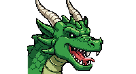Fototapeta premium Green Dragon Head Illustration with Fierce Expression.
