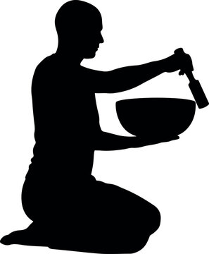Sound therapy meditation silhouette with singing bowl for healthcare.