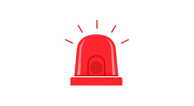 Red emergency siren icon with alert rays indicating warning, urgent notification, hazard signal, security alarm, crisis response, and immediate attention needed

