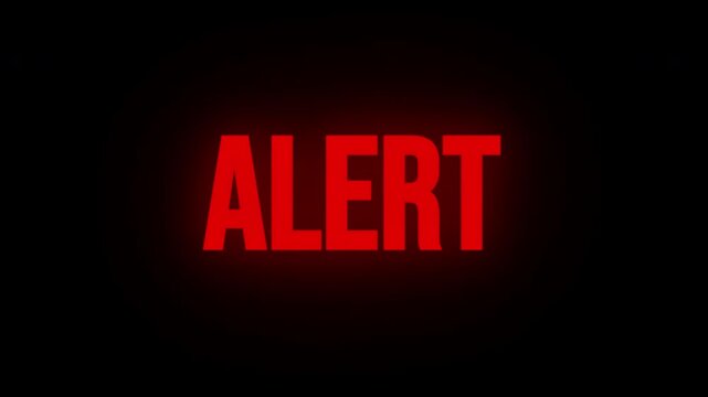 Emergency Red Alert Text Animation With Alpha Channel, warning or danger alert red neon glow random text animation blinking. Cyberspace and Cyber Security Concept, Information, News Broadcast element.