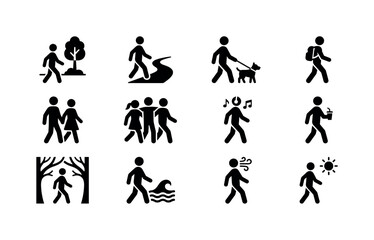 Obraz premium Collection of diverse walking activity icons representing various scenarios and lifestyles
