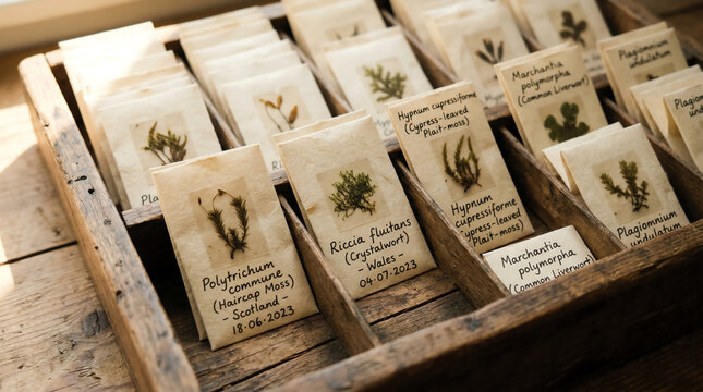 Moss and Liverwort Specimens Preserved on Collection Sheets
