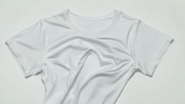 Clean Fashion Mockup of Blank White Crew Neck T Shirt Displayed against Minimalist White Background for Clothing Design and Retail Presentations