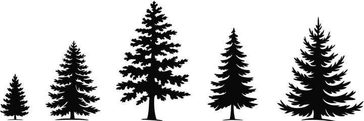 Obraz premium Christmas Tree Sketch Set Featuring Hand Drawn Holiday Trees Isolated on White Background in Vector Illustration Style for Festive Design, Seasonal Decoration, Greeting Cards and Winter Graphics