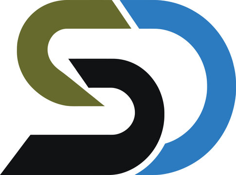 A dynamic interlocking monogram of the letters "S" and "D." This modern geometric logo uses a professional palette of olive green, royal blue, and black to represent unity, partnership, and tech.