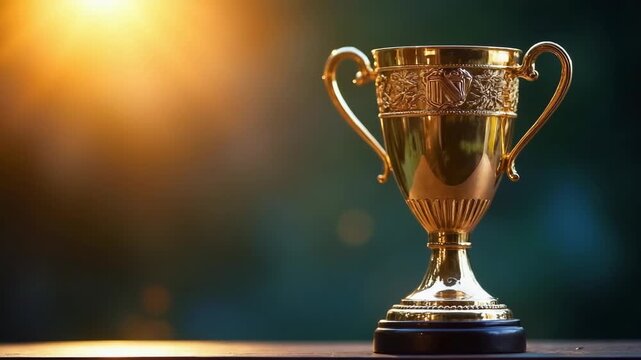 The trophy cup gleaming on a bokeh background symbolizing victory and achievement.