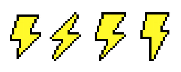 lightning pixel. Bolt pixel icons
