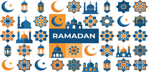 Fototapeta premium Ramadan Icons Collection A Set of Islamic Symbols and Greetings for the Holy Month