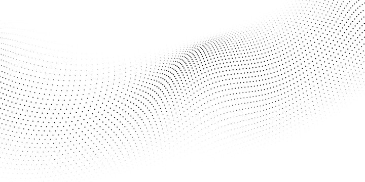 Abstract wave background with black dots halftone pattern of particles vector illustration