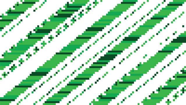 Abstract pixel art background with diagonal green and white stripes pattern